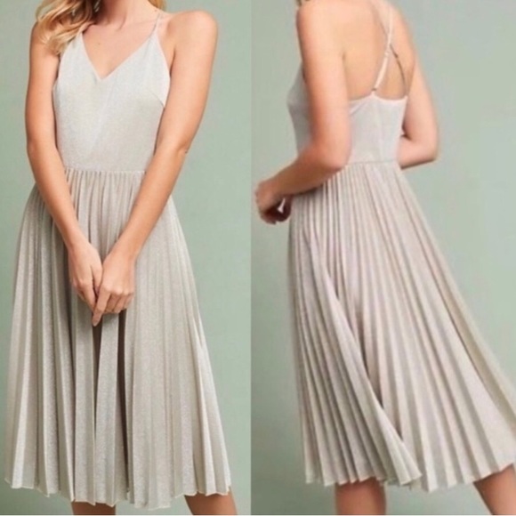 SOLD Elevenses Anthropologie Silver Shimmer Luna Dress Size 12 Strapp - Picture 1 of 6